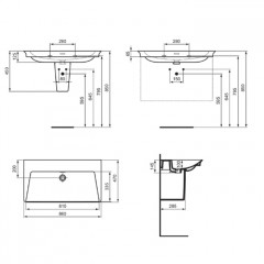 Ideal Standard La Dolce Vita Раковина 860х470хh125 мм, подвесная/накладная, без отв, с переливом и крепежом, покрытие: Diamatec® цвет: белый глянец