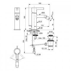 Ideal Standard Joy Смеситель для биде, на 1 отв, с донным клапаном, цвет: PVD Magnetic Grey