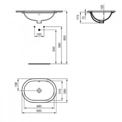 Ideal Standard Connect Раковина 550х380 мм, овальная, встриваемая снизу без отв. под смес., с крепежом, цвет: белый глянец