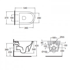 AZZURRA FORMA Унитаз подвесной 540х370х340 мм., безободковый, смыв от 3л воды, Easy Clean, в комплекте с креплением, цвет белый (СпецЦЕНА со склада!)