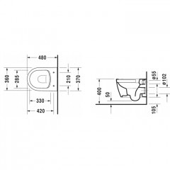 Duravit ME by Starck Унитаз подвесной укороченный Rimless 370x480мм, вкл. крепление Durafix, 4,5л., 370x480мм, белый (СПЕЦЦЕНА с нашего склада!)