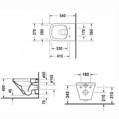 DURAVIT DURASTYLE Комплект: подвесной унитаз Rimless 2551090000 370х540 мм.+сиденье с SoftClose 006379 (Спеццена с нашего склада!)