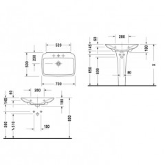 Duravit PuraVida Раковина без перелива, с 3 отв. под смес., с глубокой чашей, включая выпуск с керамической крышкой, 700x500мм, Цвет: Белый