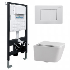 Комплект подвесной унитаз ABBER Rechteck AC1201 белый с инсталляцией AC0105 и кнопкой AC0120MW белая матовая
