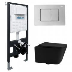 Комплект подвесной унитаз ABBER Rechteck AC1201MB черный матовый с инсталляцией AC0105 и кнопкой AC0120 хром