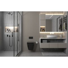 Комплект подвесной унитаз ABBER Rechteck AC1201MB черный матовый с инсталляцией AC0105 и кнопкой AC0121MMG золото матовое