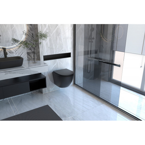 Комплект подвесной унитаз ABBER Bequem AC1100MB черный матовый с инсталляцией AC0105 и кнопкой AC0121MB черная матовая