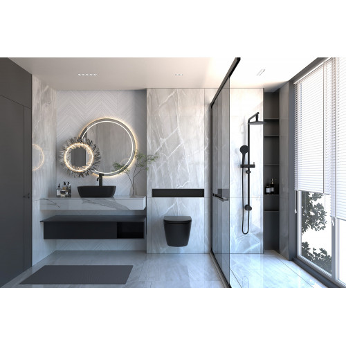 Комплект подвесной унитаз ABBER Bequem AC1100MB черный матовый с инсталляцией AC0105 и кнопкой AC0121MB черная матовая