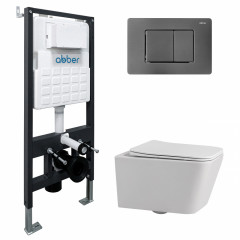 Комплект подвесной унитаз ABBER Rechteck AC1201 белый с инсталляцией AC0105 и кнопкой AC0120NG никель