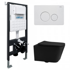 Комплект подвесной унитаз ABBER Rechteck AC1201MB черный матовый с инсталляцией AC0105 и кнопкой AC0121MW белая матовая