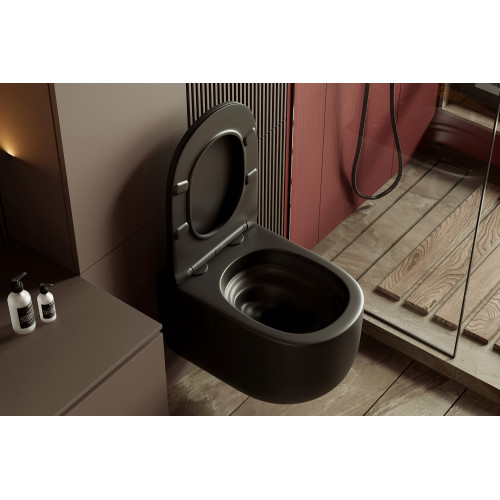 Унитаз ABBER Bequem AC1104TMB подвесной черный матовый, безободковый, смыв торнадо