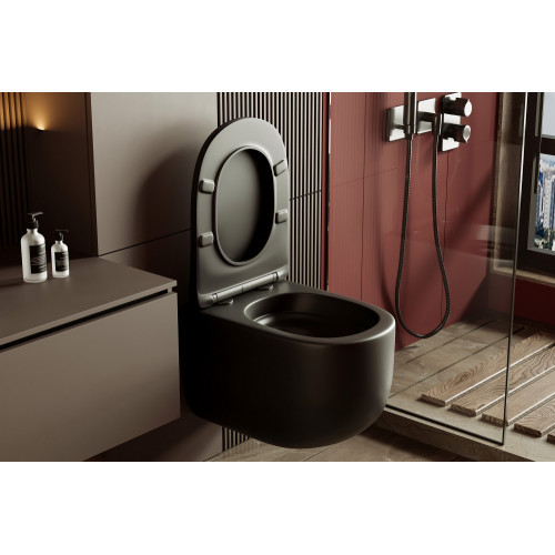 Унитаз ABBER Bequem AC1104TMB подвесной черный матовый, безободковый, смыв торнадо