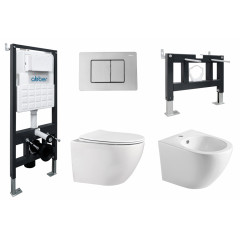 Комплект ABBER унитаз AC1100 белый с инсталляцией AC0105 и кнопкой AC0120 хром, биде AC1150 с инсталляцией AC0101P