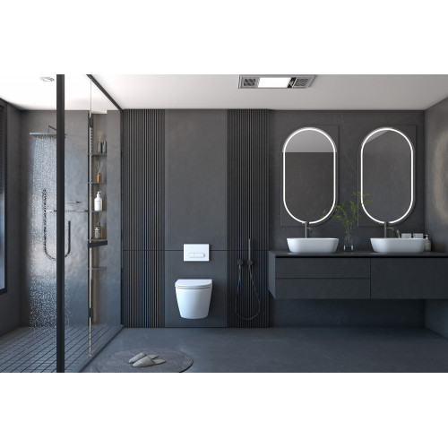 Комплект ABBER унитаз AC1100 белый с инсталляцией AC0105 и кнопкой AC0120 хром, биде AC1150 с инсталляцией AC0101P