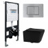 Комплект подвесной унитаз ABBER Rechteck AC1201MB черный матовый с инсталляцией AC0105 и кнопкой AC0120MCH матовый хром