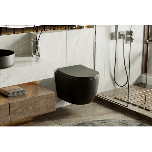 Унитаз ABBER Bequem AC1100TMB подвесной черный матовый, безободковый, смыв торнадо