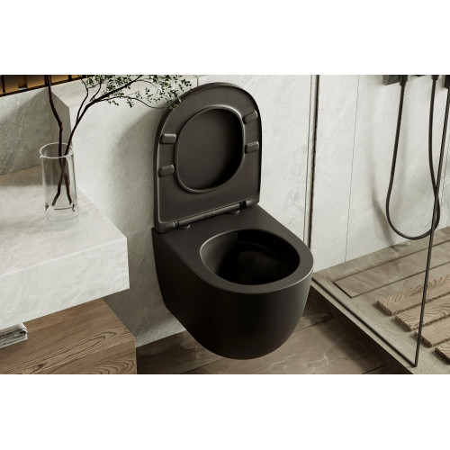 Унитаз ABBER Bequem AC1100TMB подвесной черный матовый, безободковый, смыв торнадо