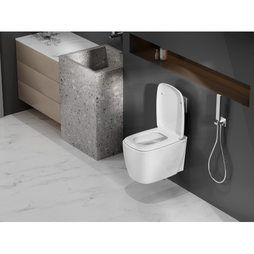 Унитаз ABBER Rechteck AC1217 подвесной белый, безободковый, смыв торнадо