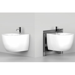 Комплект ABBER унитаз AC1100 белый с инсталляцией AC0105 и кнопкой AC0121 хром, биде AC1150 с инсталляцией AC0101P