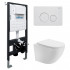 Комплект подвесной унитаз ABBER Bequem AC1100T белый с инсталляцией AC0105 и кнопкой AC0121MW белая матовая