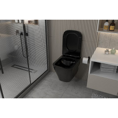 Комплект подвесной унитаз ABBER Rechteck AC1201MB черный матовый с инсталляцией AC0105 и кнопкой AC0120MMG золото матовое