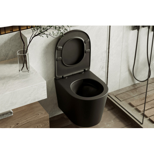 Унитаз ABBER Bequem AC1102TMB подвесной черный матовый, безободковый, смыв торнадо