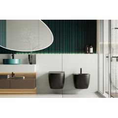 Комплект ABBER унитаз AC1100MB черный матовый с инсталляцией AC0105 и кнопкой AC0120MB, биде AC1150MB с инсталляцией AC0101P