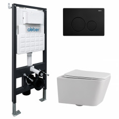 Комплект подвесной унитаз ABBER Rechteck AC1201 белый с инсталляцией AC0105 и кнопкой AC0121MB черный матовый