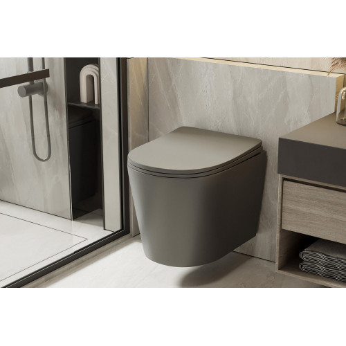 Унитаз ABBER Bequem AC1102TMG подвесной серый матовый, безободковый, смыв торнадо