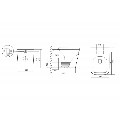 Унитаз ABBER Rechteck AC1211 приставной белый, безободковый