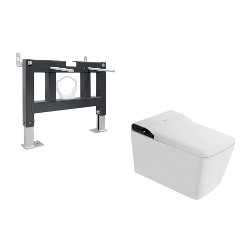 Комплект ABBER подвесной электронный унитаз-биде Rechteck AC1215S белый с импульсным смывом с инсталляцией AC0101P