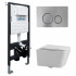 Комплект подвесной унитаз ABBER Rechteck AC1201 белый с инсталляцией AC0105 и кнопкой AC0121MCH матовый хром