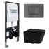 Комплект подвесной унитаз ABBER Rechteck AC1201MB черный матовый с инсталляцией AC0105 и кнопкой AC0120NG никель
