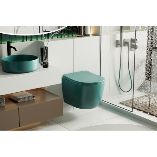 Унитаз ABBER Bequem AC1101MBG подвесной темно-зеленый матовый, безободковый