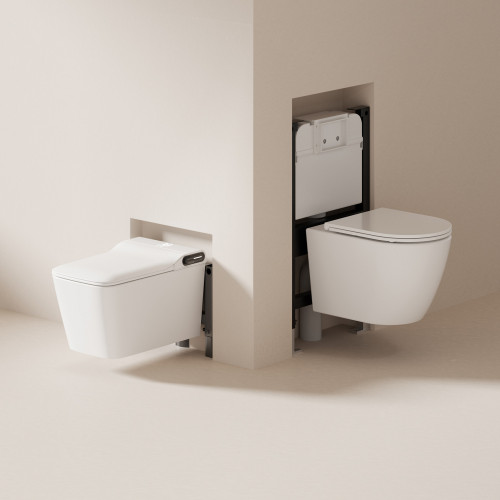 Комплект ABBER подвесной электронный унитаз-биде Rechteck AC1215S с инсталляцией AC0101P2