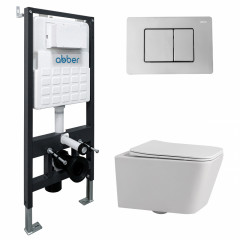 Комплект подвесной унитаз ABBER Rechteck AC1201 белый с инсталляцией AC0105 и кнопкой AC0120 хром