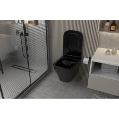 Комплект подвесной унитаз ABBER Rechteck AC1201MB черный матовый с инсталляцией AC0105 и кнопкой AC0120RG золото розовое