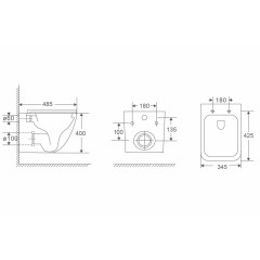 Унитаз ABBER Rechteck AC1220TC подвесной белый, безободковый, смыв торнадо, с закрытым дном