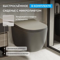 Унитаз ABBER Bequem AC1101TMG подвесной серый матовый, безободковый, смыв торнадо