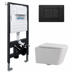 Комплект подвесной унитаз ABBER Rechteck AC1201 белый с инсталляцией AC0105 и кнопкой AC0120MB черный матовый