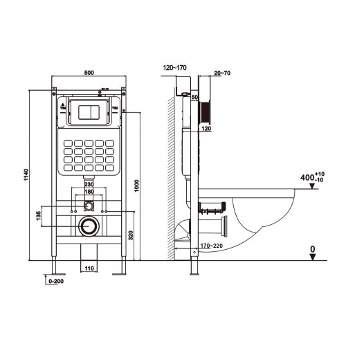 Комплект подвесной унитаз ABBER Rechteck AC1201MB черный матовый с инсталляцией AC0105 и кнопкой AC0121 хром