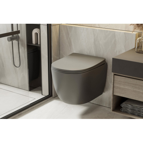 Унитаз ABBER Bequem AC1101TMG подвесной серый матовый, безободковый, смыв торнадо