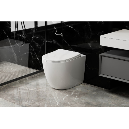 Унитаз ABBER Bequem AC1111T приставной белый, безободковый, смыв торнадо