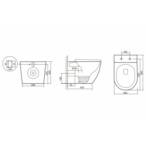 Унитаз ABBER Bequem AC1111T приставной белый, безободковый, смыв торнадо