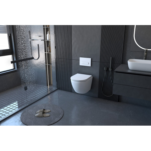 Комплект подвесной унитаз ABBER Bequem AC1100 белый с инсталляцией AC0105 и кнопкой AC0120 хром