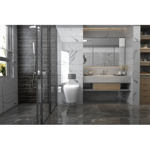 Комплект подвесной унитаз ABBER Rechteck AC1201 белый с инсталляцией AC0105 и кнопкой AC0120MCH матовый хром