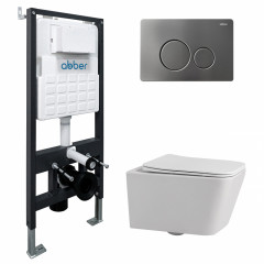 Комплект подвесной унитаз ABBER Rechteck AC1201 белый с инсталляцией AC0105 и кнопкой AC0121NG никель