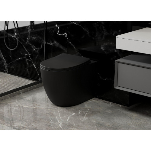 Унитаз ABBER Bequem AC1111TMB приставной черный матовый, безободковый, смыв торнадо