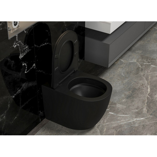 Унитаз ABBER Bequem AC1111TMB приставной черный матовый, безободковый, смыв торнадо