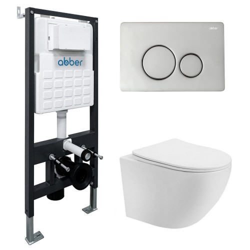 Комплект подвесной унитаз ABBER Bequem AC1100T белый с инсталляцией AC0105 и кнопкой AC0121 хром